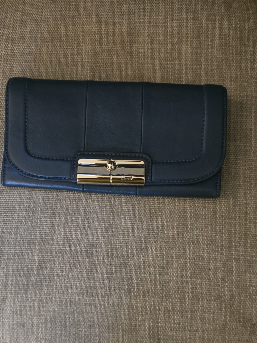 COACH Women's Navy Leather Continental Wallet with Gold Hardware
